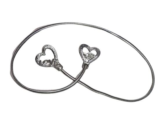 1970s Silver Tennis Motif Serpentine Belt Interlocking Stretchable Heart Buckle main image 8